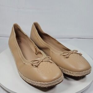 FRYE AND CO. Willow Ballet Flats Tan Espadrille Trim Bow Detail Women's Size 9M‎